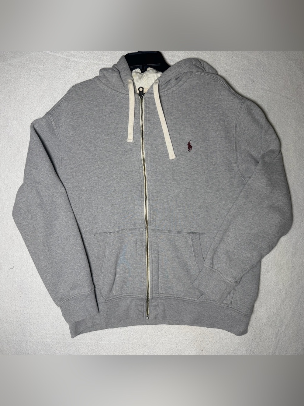 Vintage Polo Ralph Lauren Full Zip Hoodie Heather Gray Thermal Lined XXL